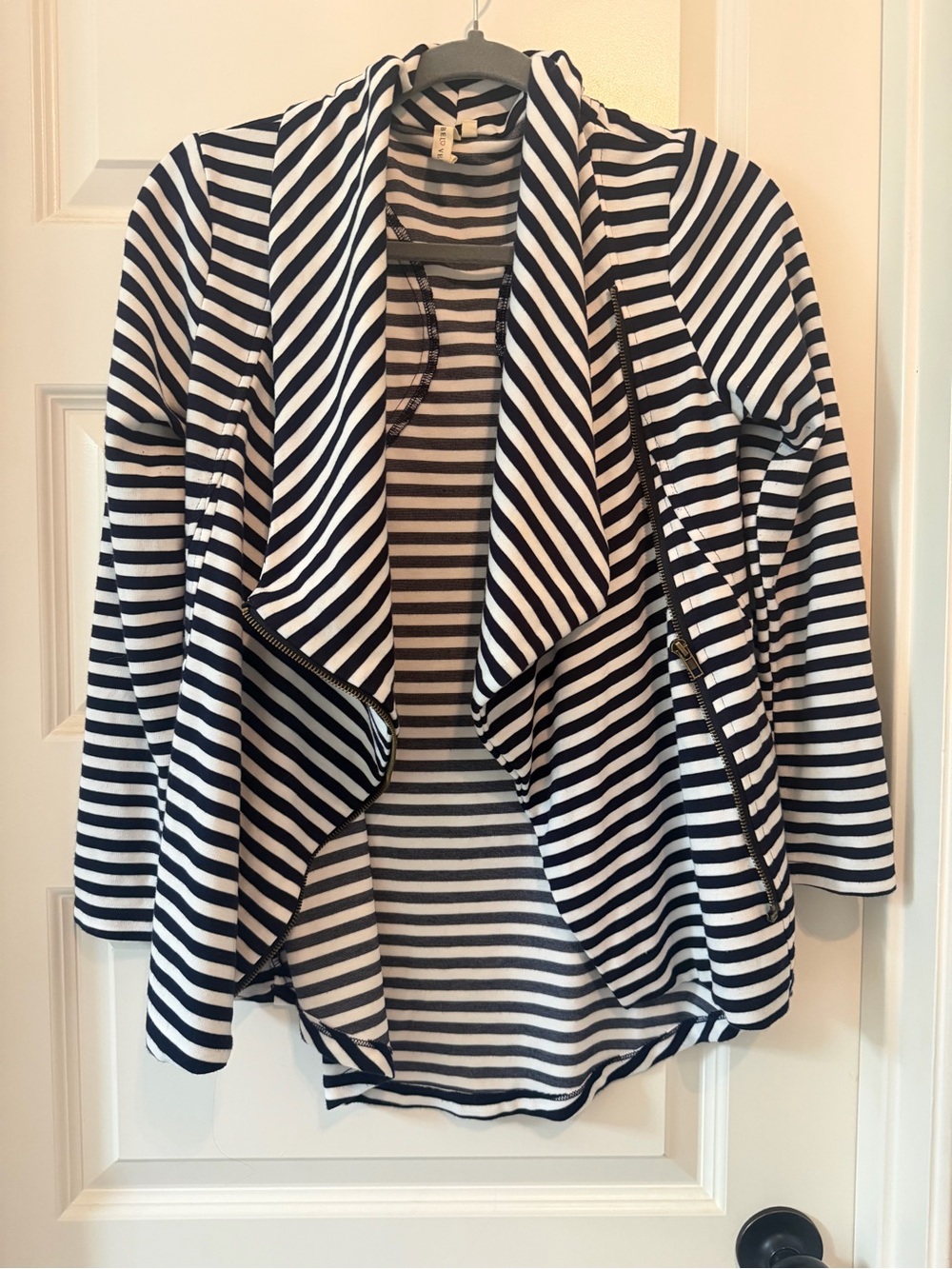 My Beloved Navy & White Striped Open-Front Blazer